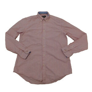 Zara‎ Men M Shirt 100% Cotton Long Sleeve Slim Fit Button Down Striped Red White